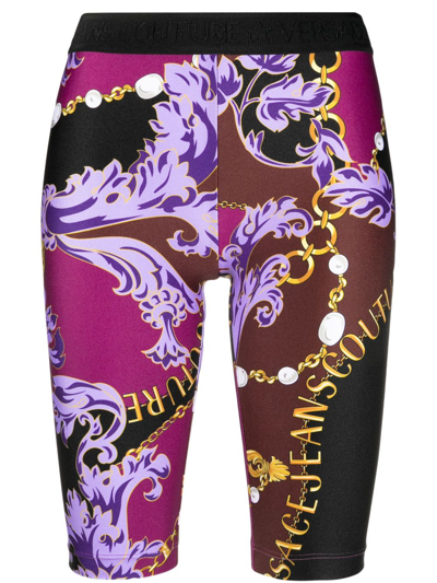 Versace Jeans Couture Baroque Couture-print Cycling Shorts In Purple