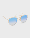 Ray Ban Round Double-bridge Flash Sunglasses In Gold/blue
