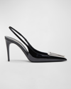 Saint Laurent Avenue Patent Leather Slingback Pumps In Nero