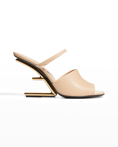 Fendi 95mm Leather Metallic-heel Slide Sandals In Pink