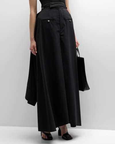 A.w.a.k.e. Deconstructed Wide-leg Silk Pants With Shirt Detail In Black