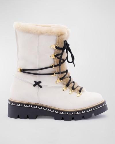 Montelliana 1965 Shearling-lined Leather Hiking Boots In Cotton