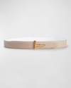 Tom Ford Reversible T Line Belt In Silk Taupe White