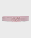 Valentino Garavani V-logo Pink Leather Belt In 16q Rose Quartz