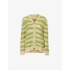 Acne Studios Distressed Stripe Cardigan In Sage Green