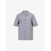 Sunspel Mens Light Navy Melange Camp-collar Short-sleeved Cotton-blend Shirt In Light Navy Melange