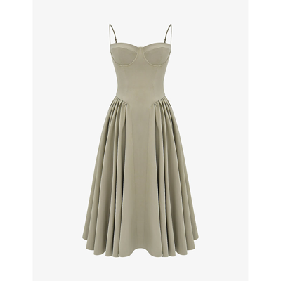 House Of Cb Womens Taupe Samaria Corset-top A-line Stretch-cotton Midi Dress