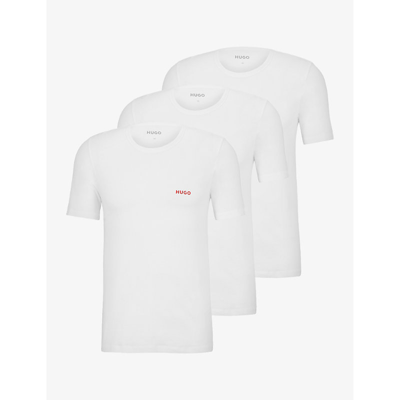 Hugo Mens White Pack Of Three Logo-print Regular-fit Cotton-jersey T-shirts