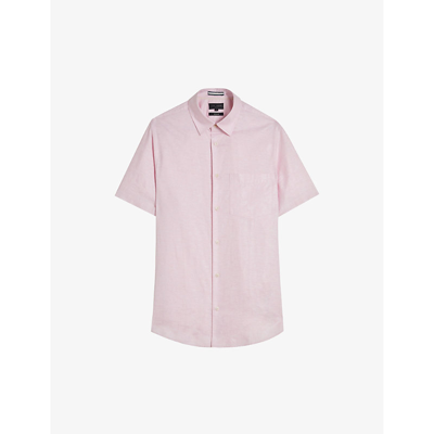 Ted Baker Mens Mid-pink Knigfrd Regular-fit Short-sleeve Linen-blend Shirt