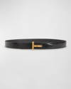 Tom Ford Reversible T-logo Leather Belt In Black