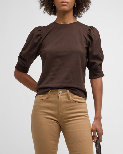 Frame Frankie Ruched Puff Sleeve Tee In Espresso