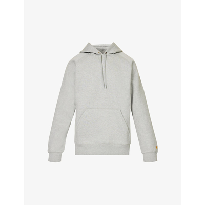 CARHARTT MENS GREY HEATHER GOLD CHASE BRAND-EMBROIDERED COTTON-BLEND HOODY XL,68678327