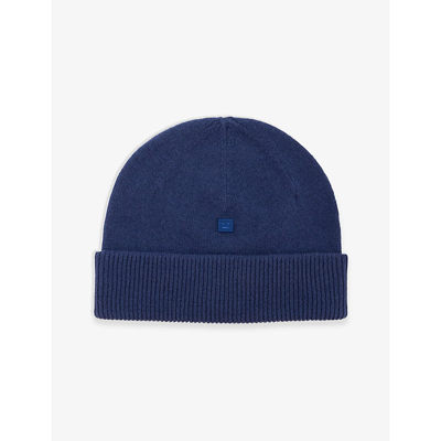 Acne Studios Mens Ink Blue Kana Logo-patch Wool-knit Beanie Hat
