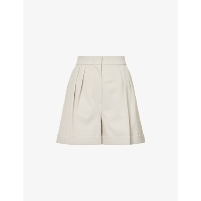 Max Mara Bormida Pleated Stretch-wool Gabardine Shorts In Sand