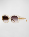 Barton Perreira X Sarah Hoover Delia Champagne Acetate Square Sunglasses In Champagne Smokey