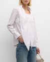 Misook Tie Neck Poplin Blouse In White
