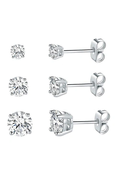 SAVVY CIE JEWELS STERLING SILVER ROUND-CUT MULTI SIZED CZ STUD EARRING SET