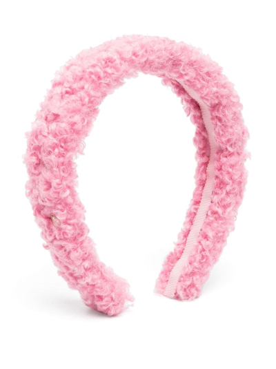 Monnalisa Kids' Crystal-embellished Shearling Headband In Pink