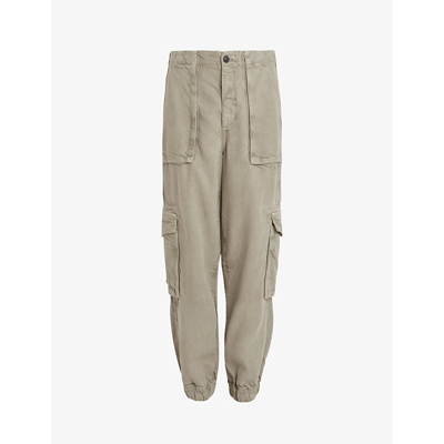 Allsaints Womens Washed Olive G Frieda Tapered-leg High-rise Woven Cargo Trousers