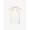 Vince Cap-sleeve Ruched-back Silk Blouse In Chiffon