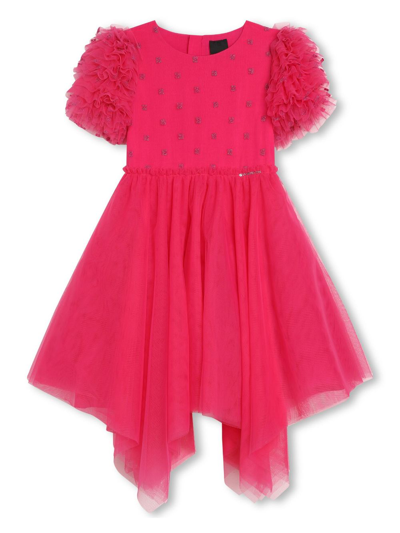Givenchy Kids' Logo-lettering Ruffle-detailing Dress In Pink