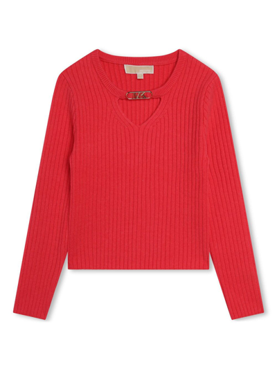 Michael Kors Kids' Mk Empire Ribbed-knit Jumper In Red