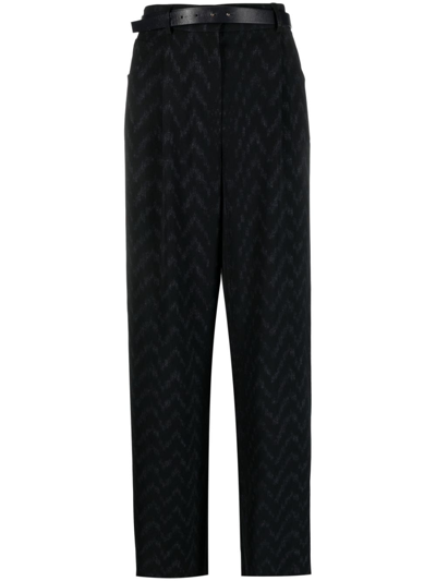 Giorgio Armani Chevron-print Wide-leg Trousers In Black