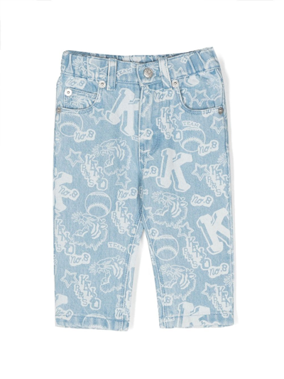 Kenzo Babies' Logo-embroidered Jeans In Blue