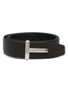 Tom Ford Reversible Grain Leather T Belt For Men In Dual Shades In Brown