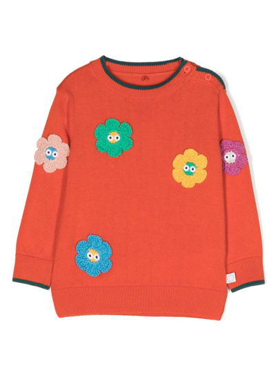 Stella Mccartney Babies' Floral-appliqué Knitted Cotton Jumper In Orange