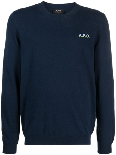 Apc Alois Logo-embroidered Fine-knit Jumper In Navy