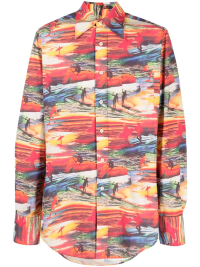 Erl Sunset-print Cotton Shirt In Multicolor