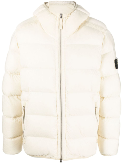 Stone Island Feather Down Hooded Coat In Neutrals