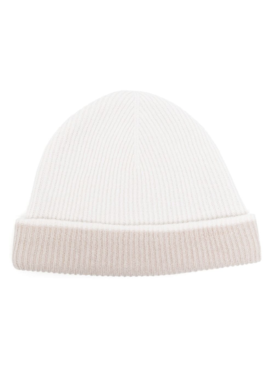 Eleventy Ribbed-knit Beanie In White