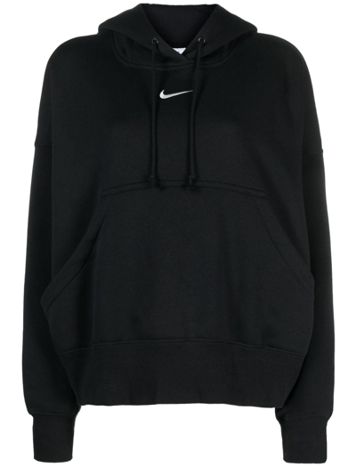 Nike Logo Printed Drawstring Oversized Hoodie In Black