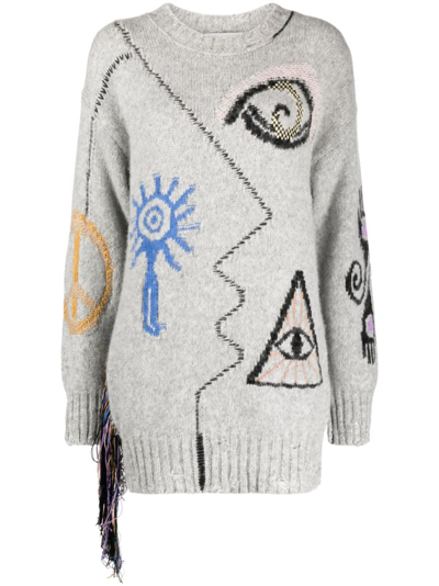 Stella Mccartney Folk Artwork Wool Blend Knit Sweater In Grey