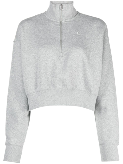 Nike Phoenix Cropped Embroidered Cotton-blend Jersey Sweatshirt In Grey