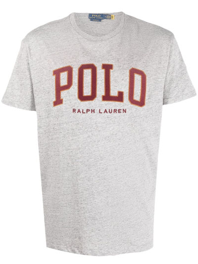 Polo Ralph Lauren Logo-print Mélange-effect T-shirt In Grey