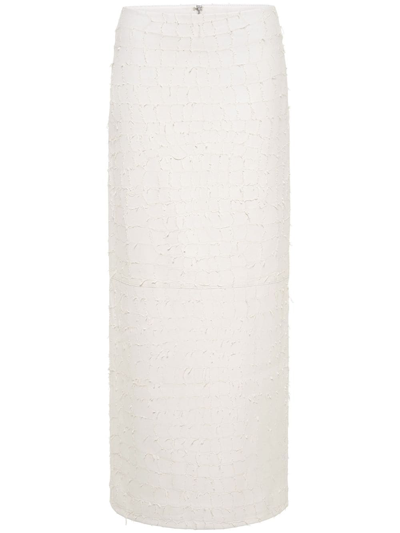 Dion Lee Snake Etched Leather Maxi Skirt In White