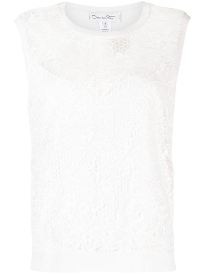 Oscar De La Renta Chantilly-lace Sleeveless Top In White