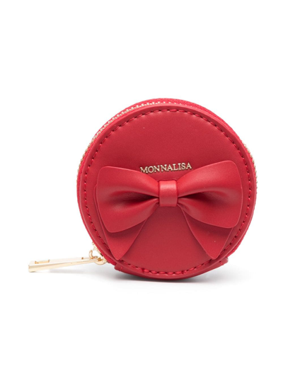 Monnalisa Kids' Bow-detail Leather Wrist Bag In Red