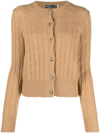 Polo Ralph Lauren Cable Knit Cardigan With Ribbed Finish In Neutrals