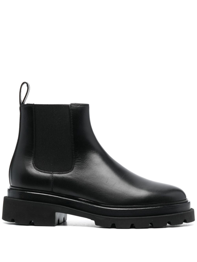 Santoni Round-toe Leather Boots In Black