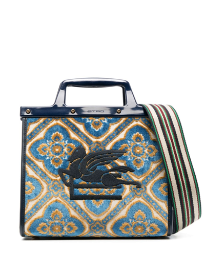 Etro Small Love Trotter Jacquard Tote Bag In Blue