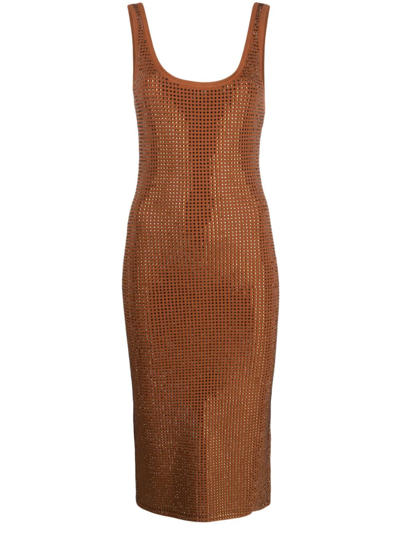 Sandro Fantasia Rhinestone-embellished Midi Dress In Brown