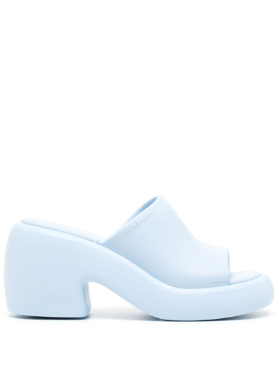 Ferragamo 55mm Open-toe Platform Slides In Blau