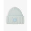 Acne Studios Face-patch Ribbed-knit Beanie In Sky Blue Melange