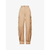 VALENTINO VALENTINO WOMENS BEIGE FLAP-POCKET STRAIGHT-LEG HIGH-RISE STRETCH-COTTON TROUSERS,67849766