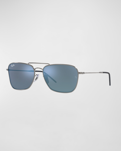 Ray Ban Caravan Reverse Mirrored Mixed-media Aviator Sunglasses In Gunmetal