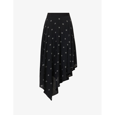 Givenchy 4g Asymmetric Silk Midi Skirt In Black